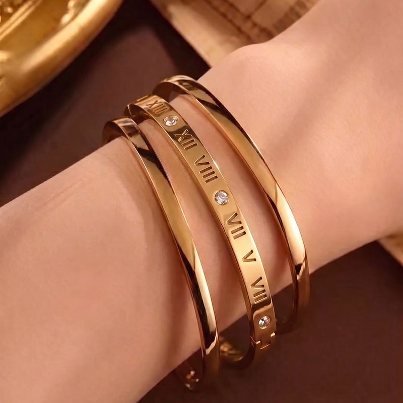 3pcs Nautical Pattern Golden Open Cuff Bracelet Set, Elegant Layering